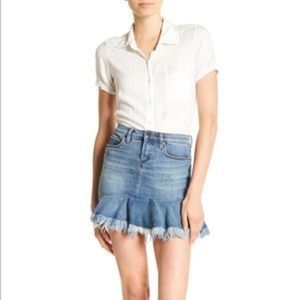 BLANK NYC mini fringe jean skirt